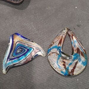 Glass Whale Tail and Teardrop Pendant Set